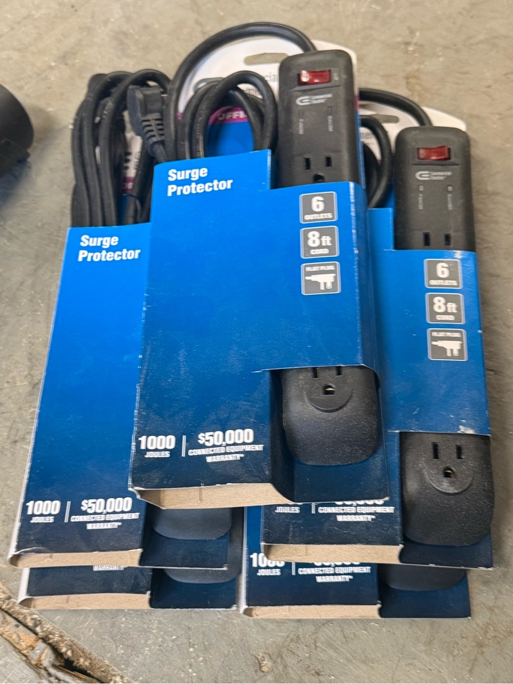 Black 6-Outlet Surge Protector Power Strip with 8 ft Cord